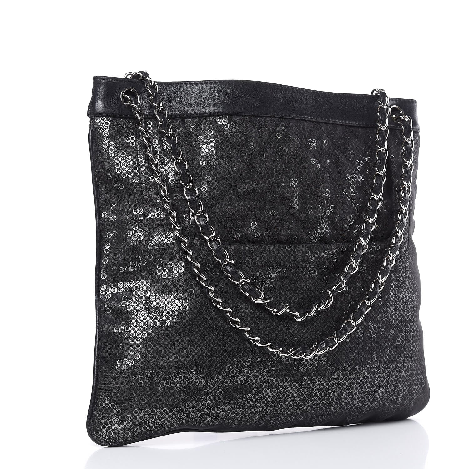 Chanel Calfskin Mesh Hidden Sequin CC Tote Black 3 of 14