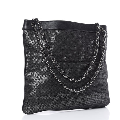 Chanel Calfskin Mesh Hidden Sequin CC Tote Black 3 of 14