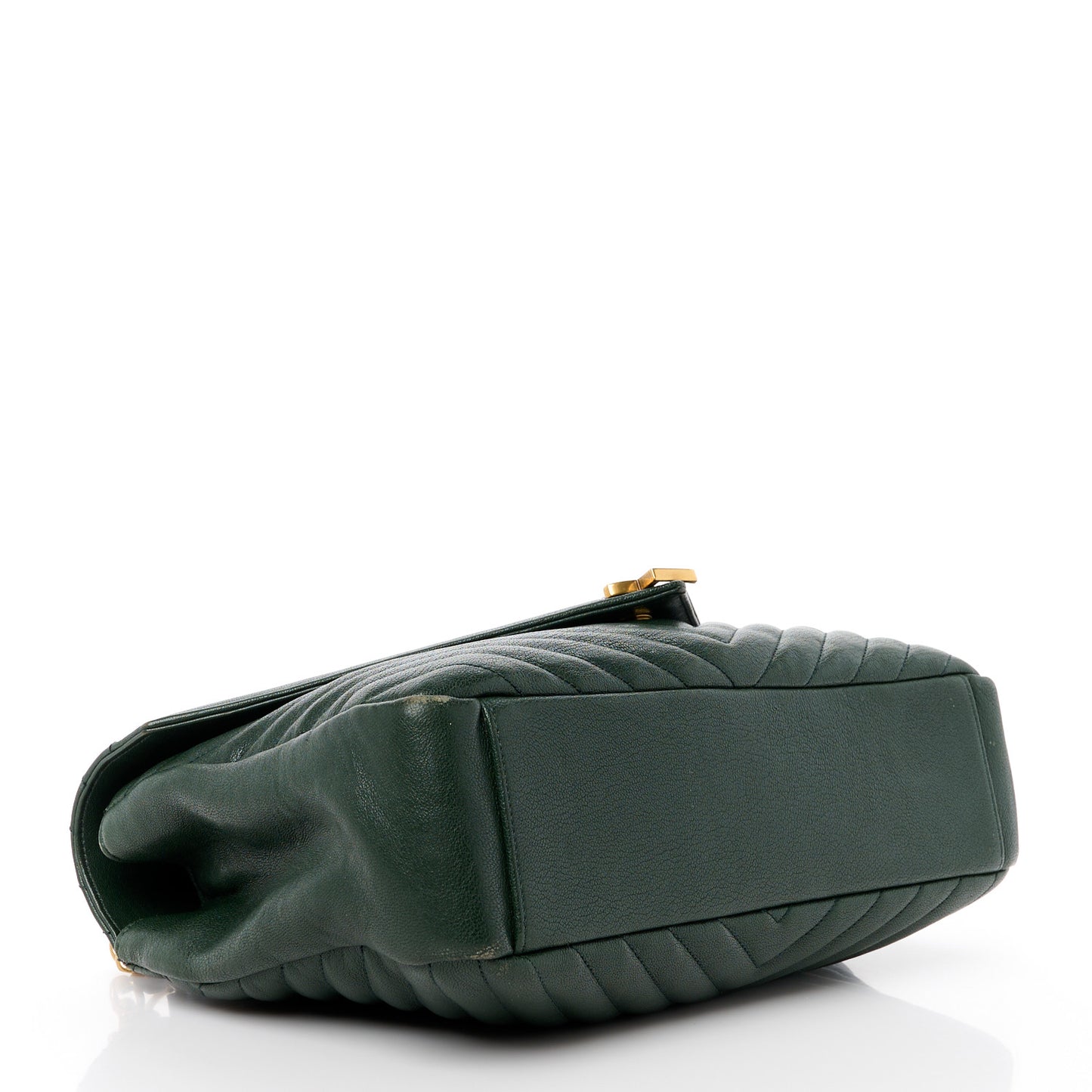 Sheepskin Matelasse Chevron Monogram Large College Satchel Dark Green