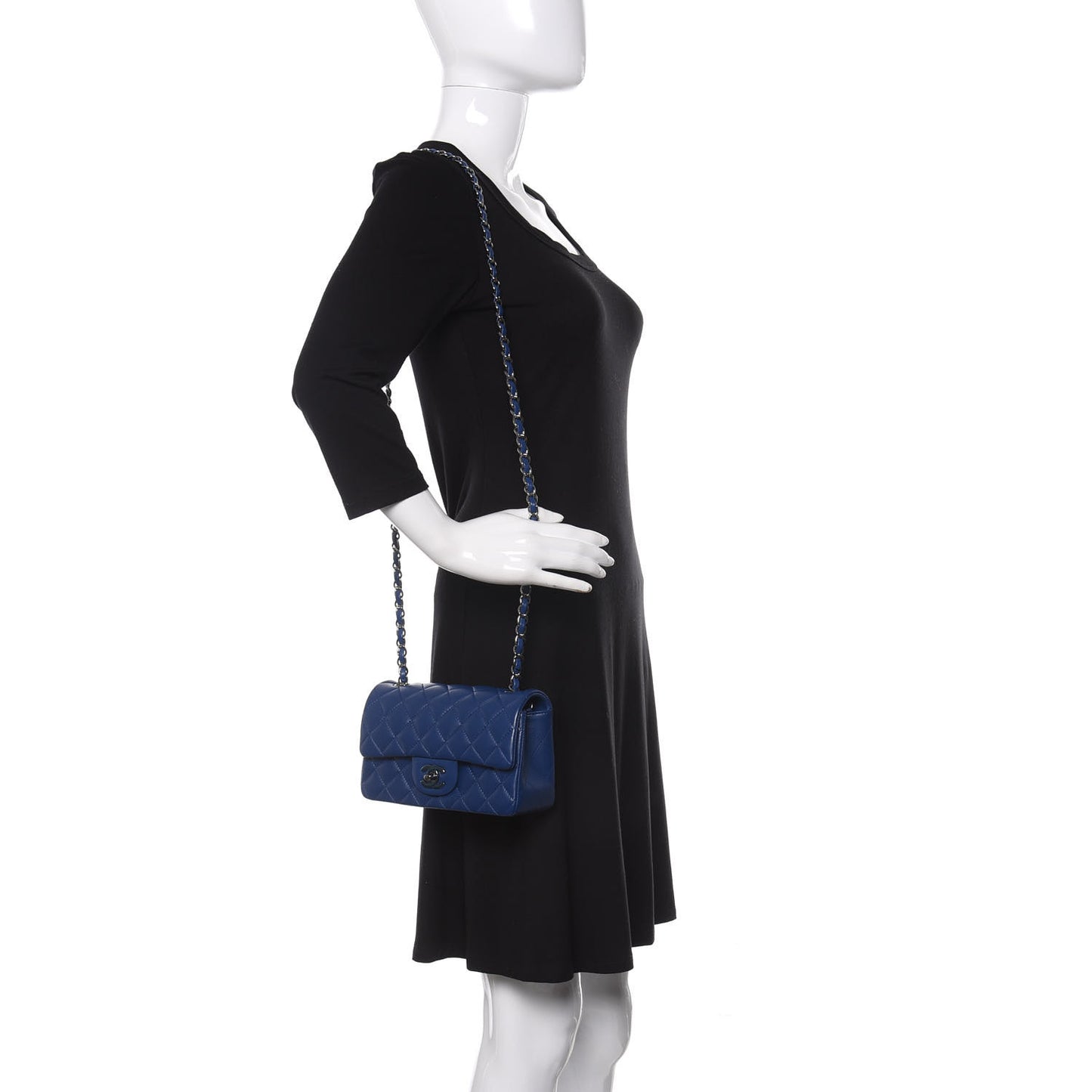 Lambskin Quilted Mini Rectangular Flap Dark Blue