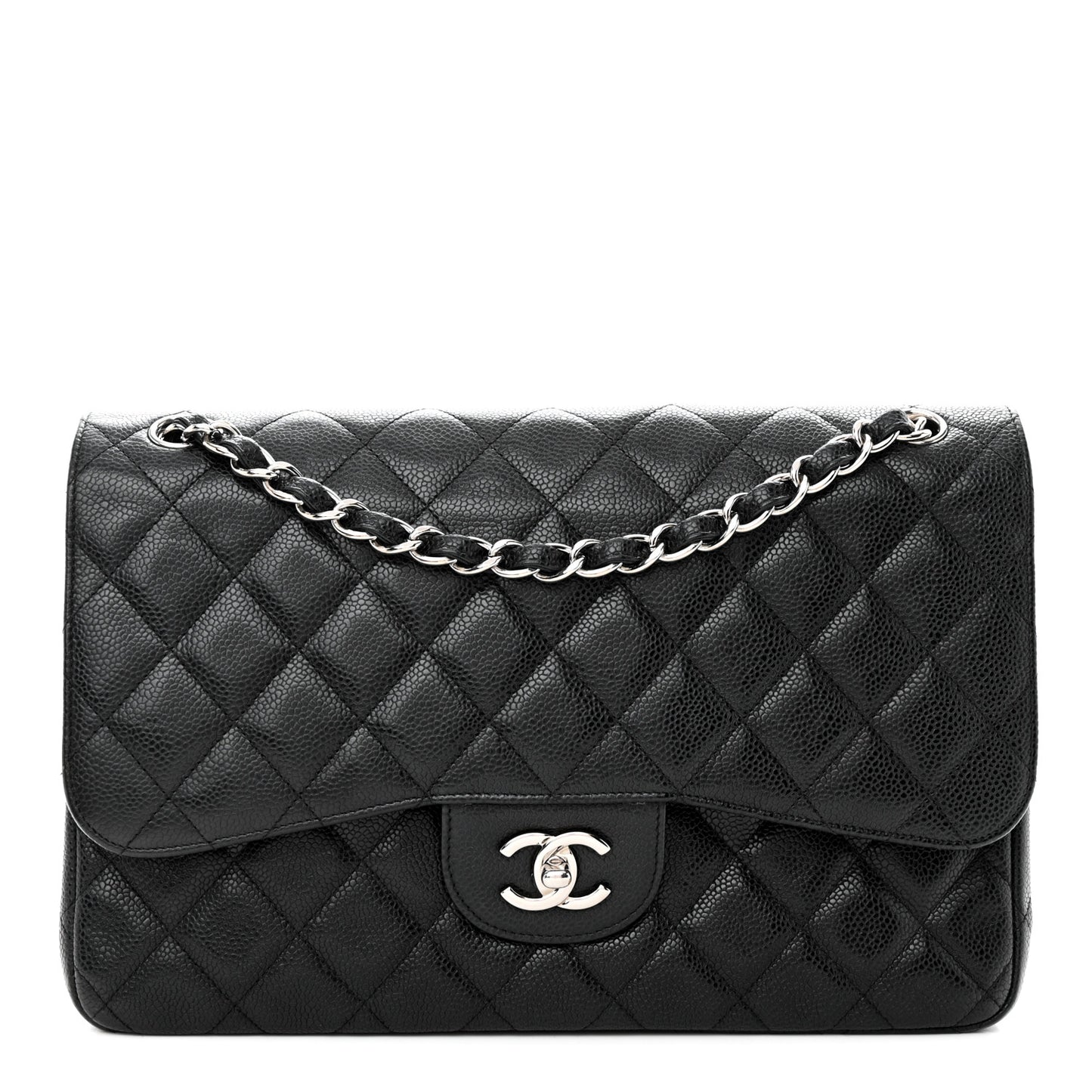 Caviar Quilted Jumbo Double Flap Black