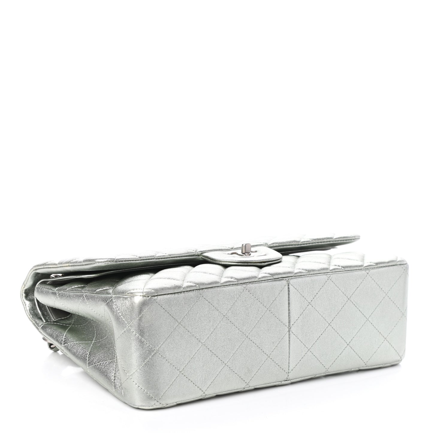 Metallic Lambskin Quilted Jumbo Double Flap Silver