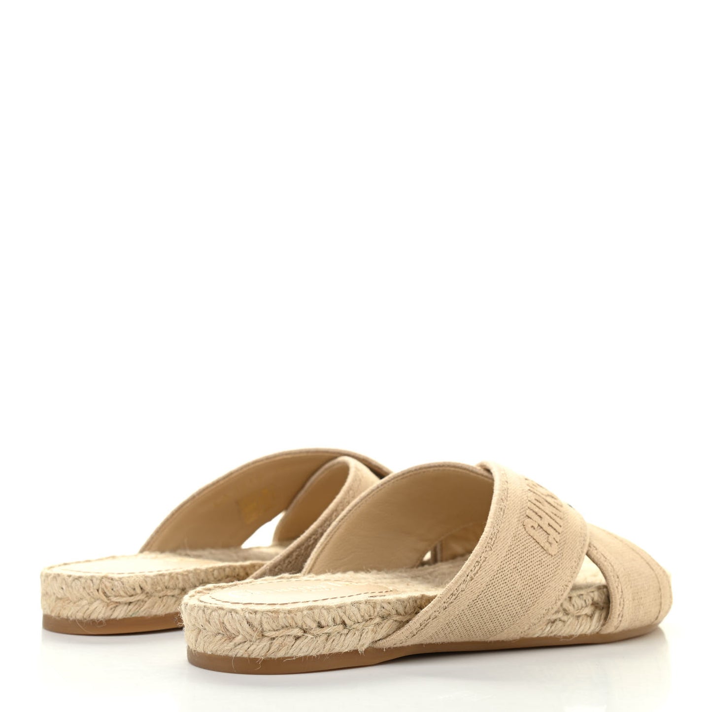 Canvas Embroidered Granville Espadrille Crisscross Flat Slide Sandals 35.5 Cream