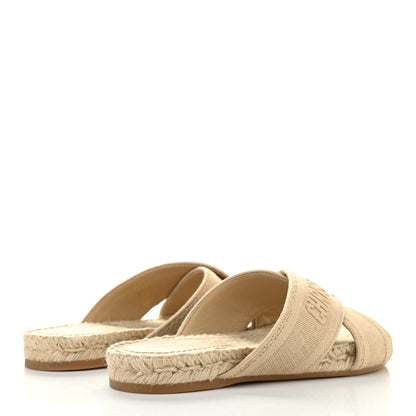 Christian Dior Canvas Embroidered Granville Espadrille Crisscross Flat Slide Sandals 35.5 Cream 4 of 10