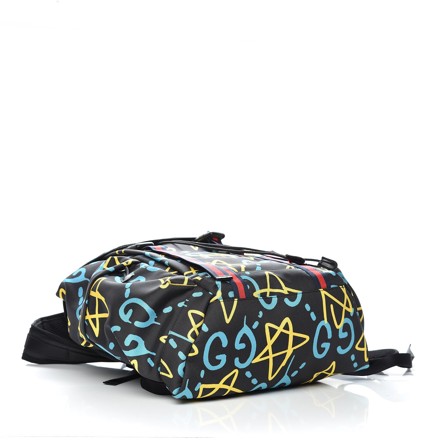 Gucci Techno Canvas GucciGhost Double Buckle Backpack Black New Acquamarine 4 of 8