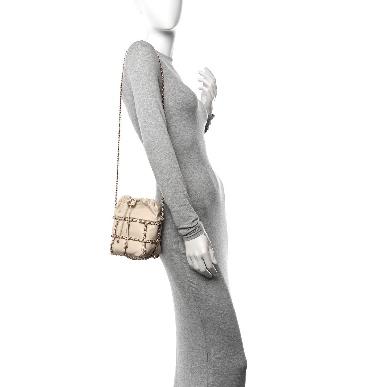 Chanel Lambskin Bucket Chain Drawstring Bag Beige 2 of 10