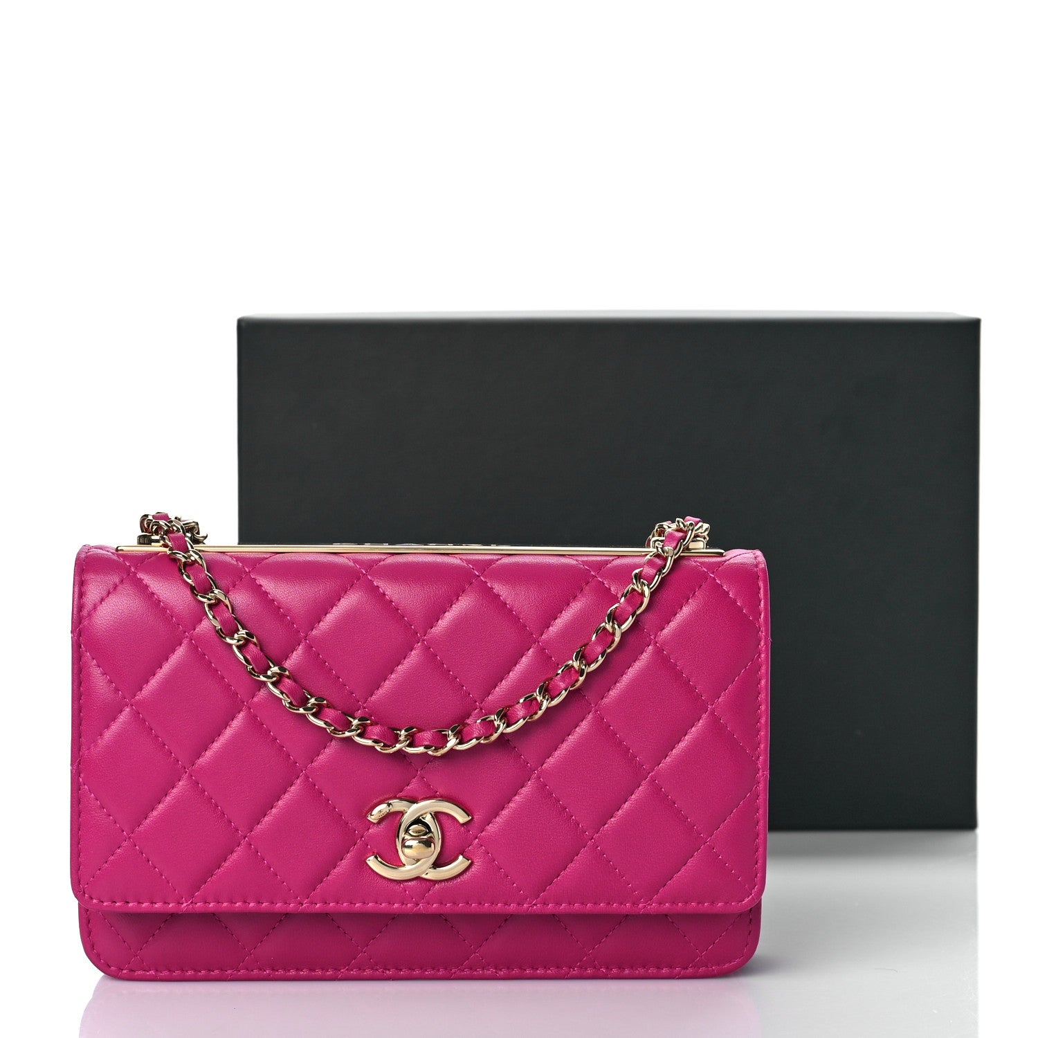 Chanel Lambskin Quilted Trendy CC Wallet On Chain WOC Dark Pink 13 of 13