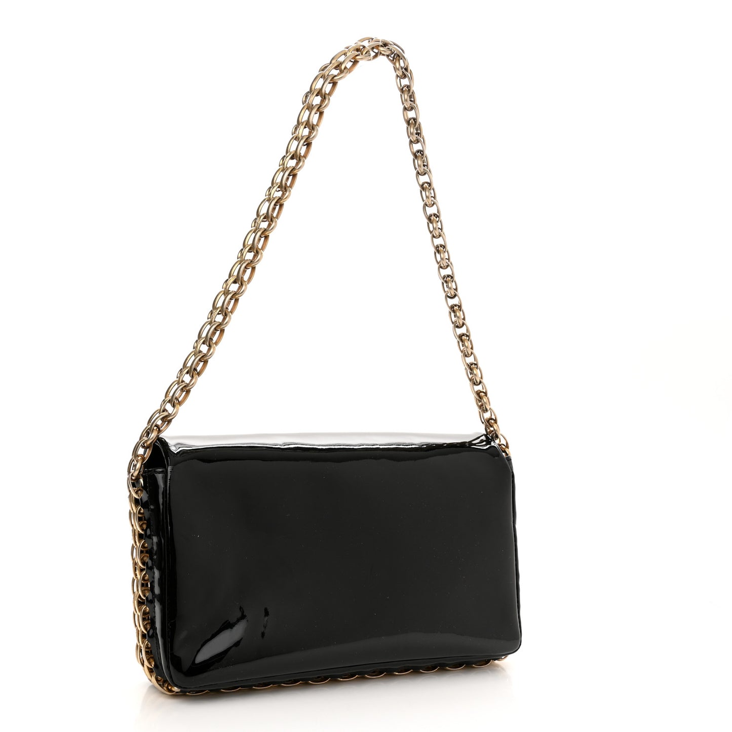 Patent Baguette Crystal CC Flap Bag Black
