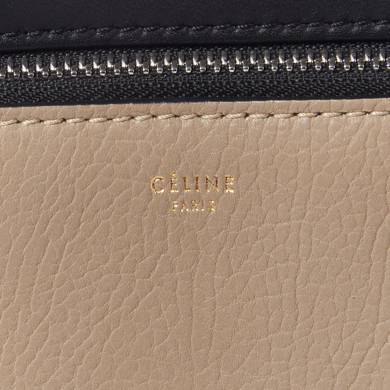 Celine Textured Calfskin Bi-Color Edge Shoulder Bag Black Beige 6 of 8