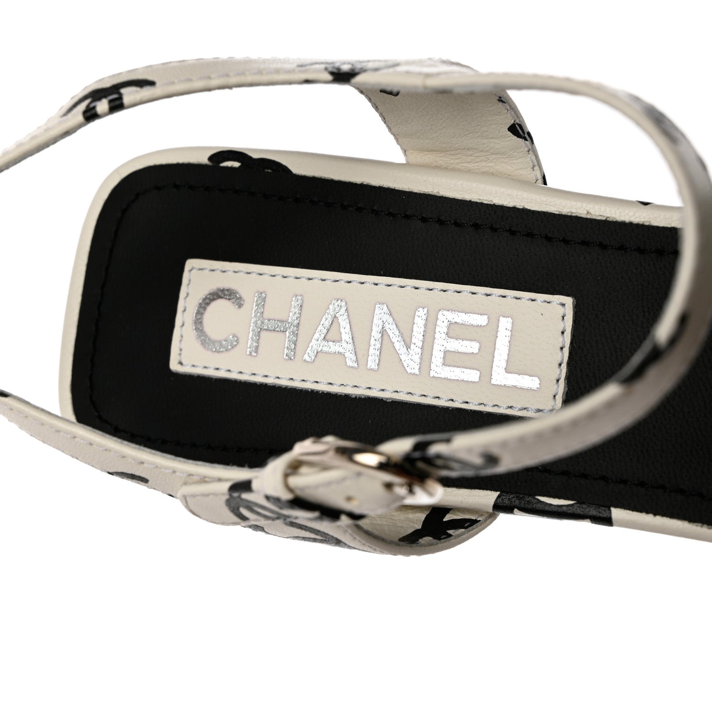 Printed Lambskin CC Sandals 40.5 White Black