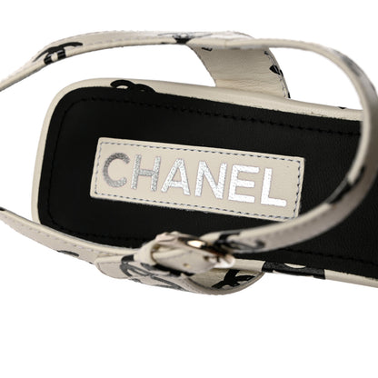 Chanel Printed Lambskin CC Sandals 40.5 White Black 7 of 12
