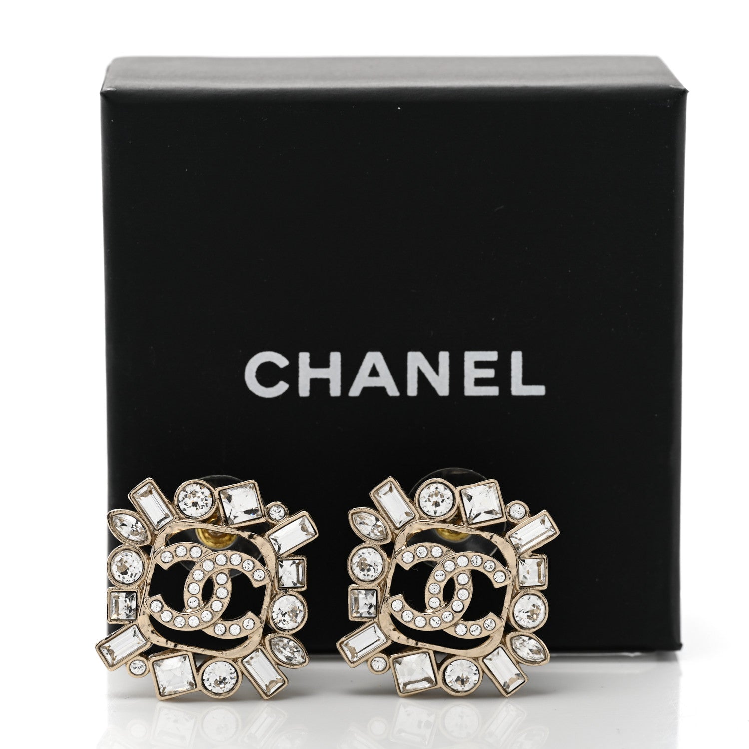 Chanel Baguette Crystal CC Cluster Earrings Silver 5 of 5