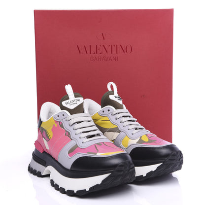 Valentino Garavani Calfskin Suede Camouflage Womens Rock Runner Platform Sneakers 39 Black Multicolor 9 of 9