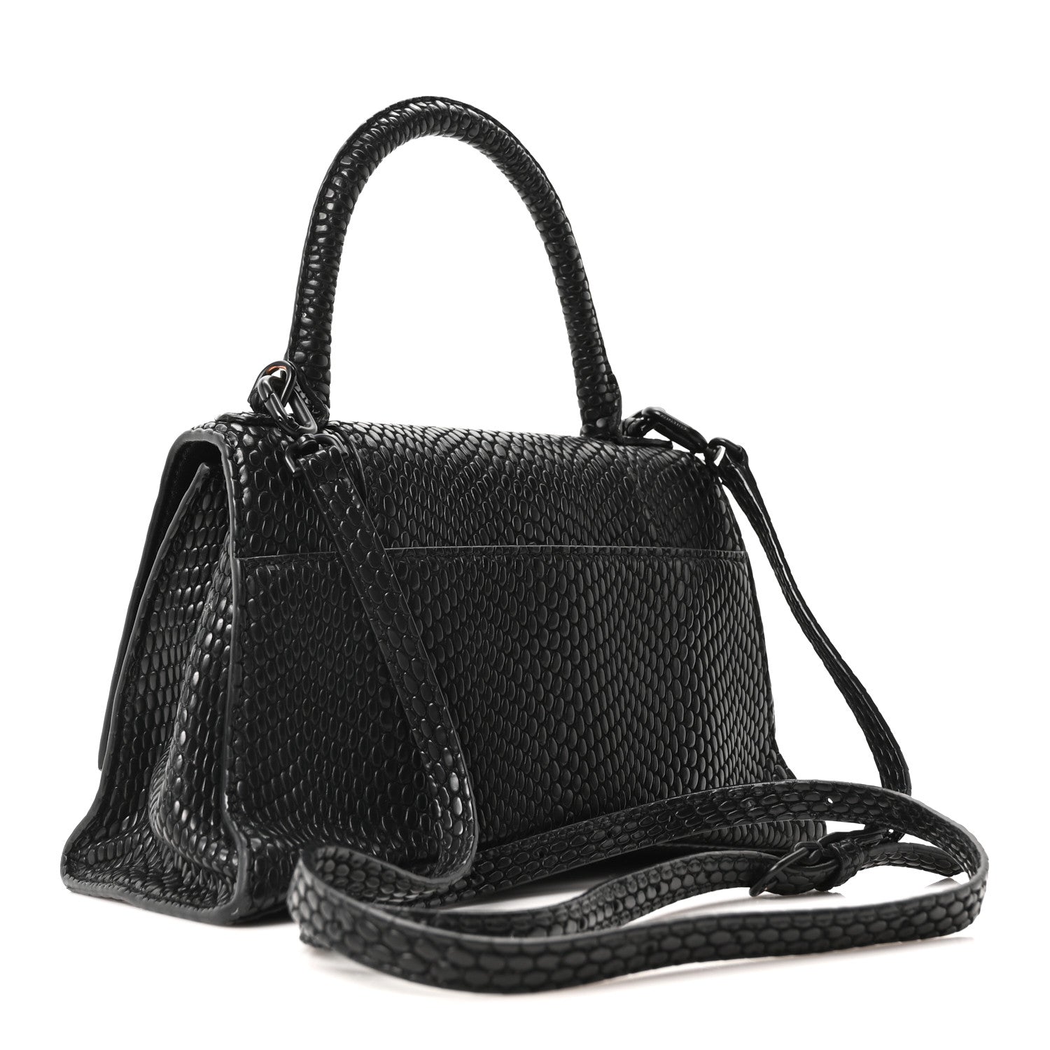 Balenciaga Matte Calfskin Snake Embossed Tonal B Small Hourglass Top Handle Bag Black 4 of 19