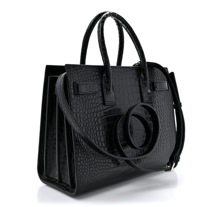 Saint Laurent Calfskin Crocodile Embossed Baby Sac De Jour Black 3 of 13