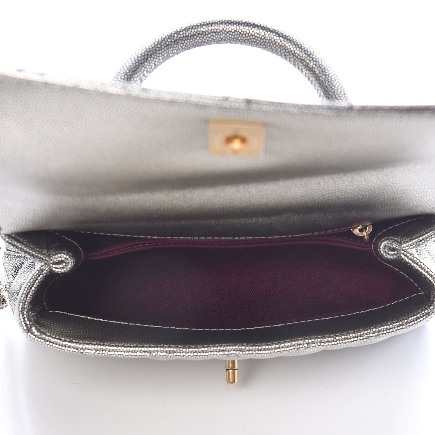 Metallic Caviar Quilted Mini Coco Handle Flap Silver