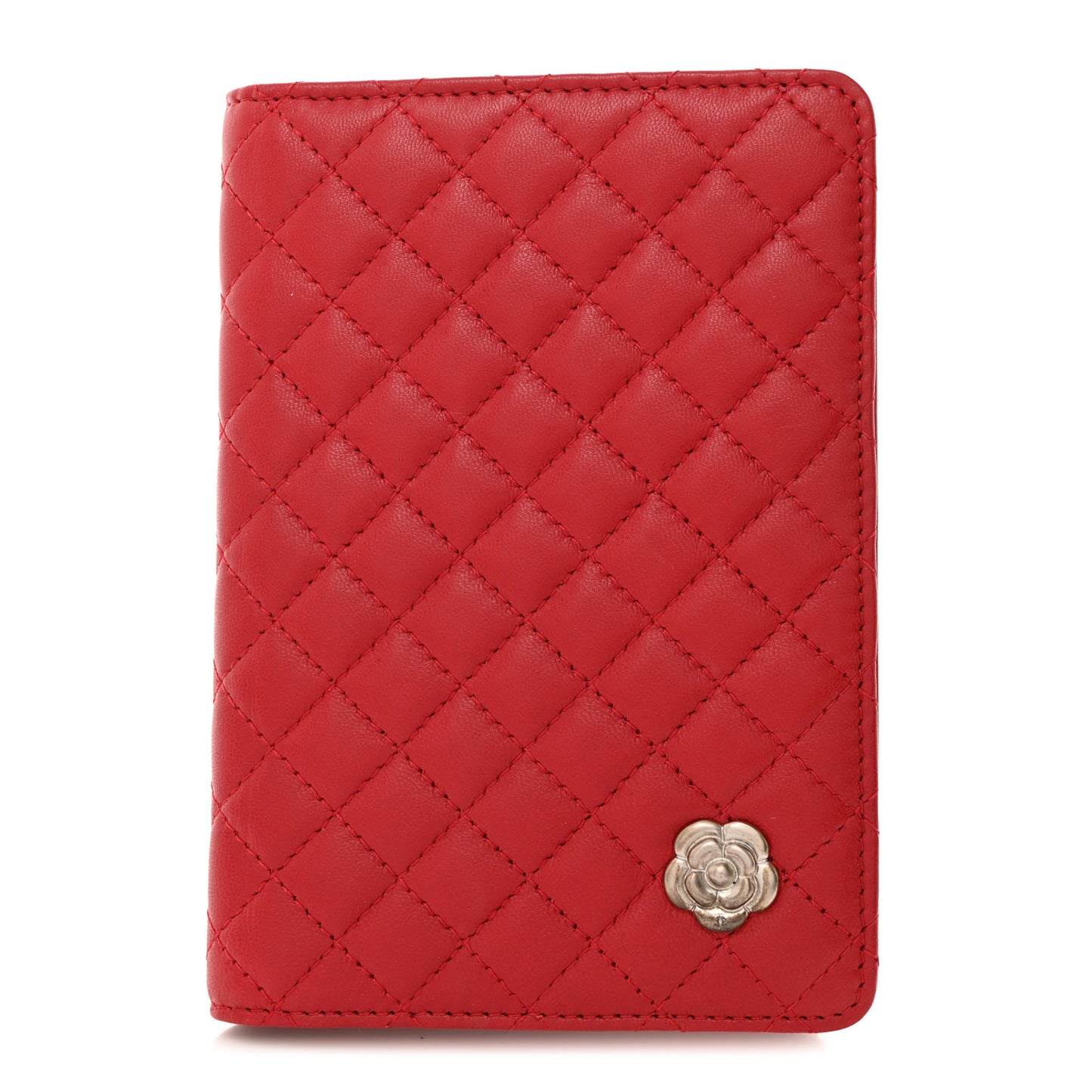 Lambskin Quilted Camellia Passport Holder Pink
