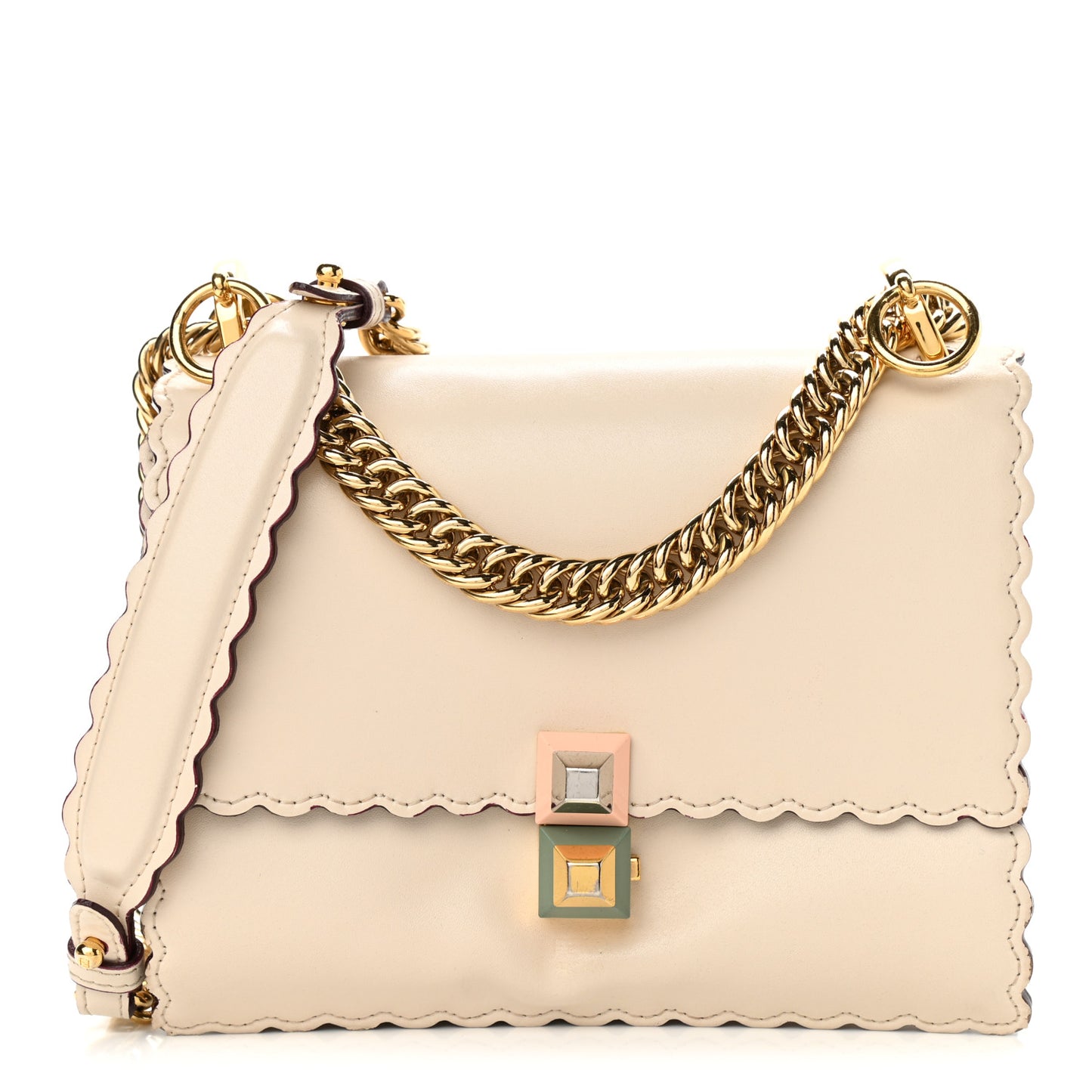 Vitello Liberty Scalloped Studded Small Kan I Shoulder Bag Camelia