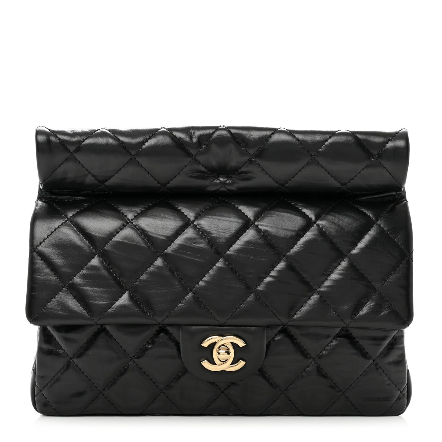 Crumpled Calfskin Quilted Clutch Black