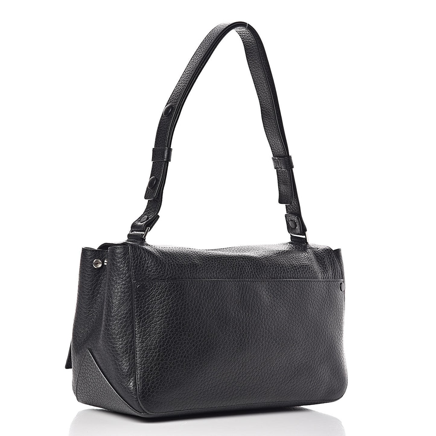 Pebbled Calfskin Double Sided PS Courier Bag Black