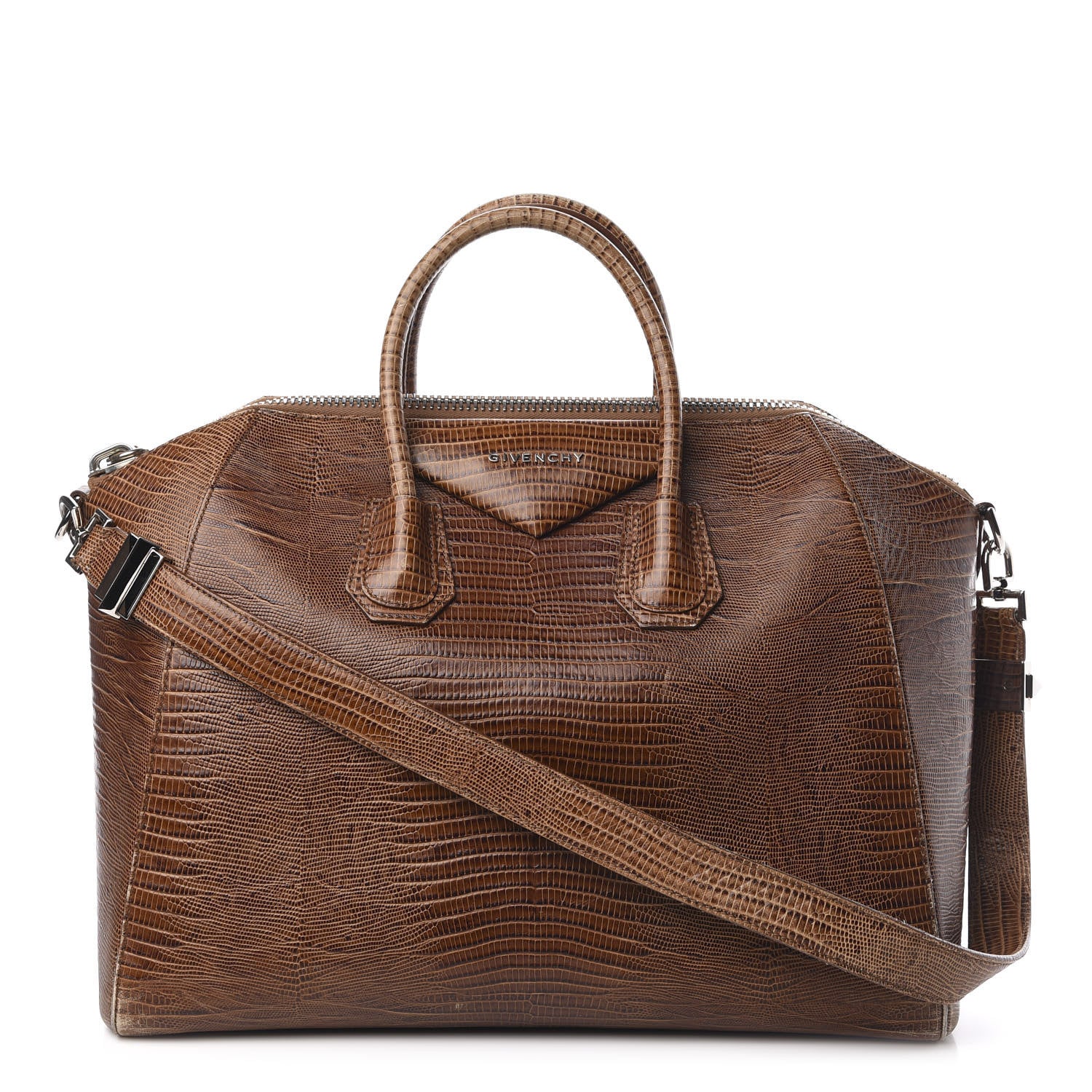 Givenchy Calfskin Lizard Embossed Medium Antigona Brown 1 of 17