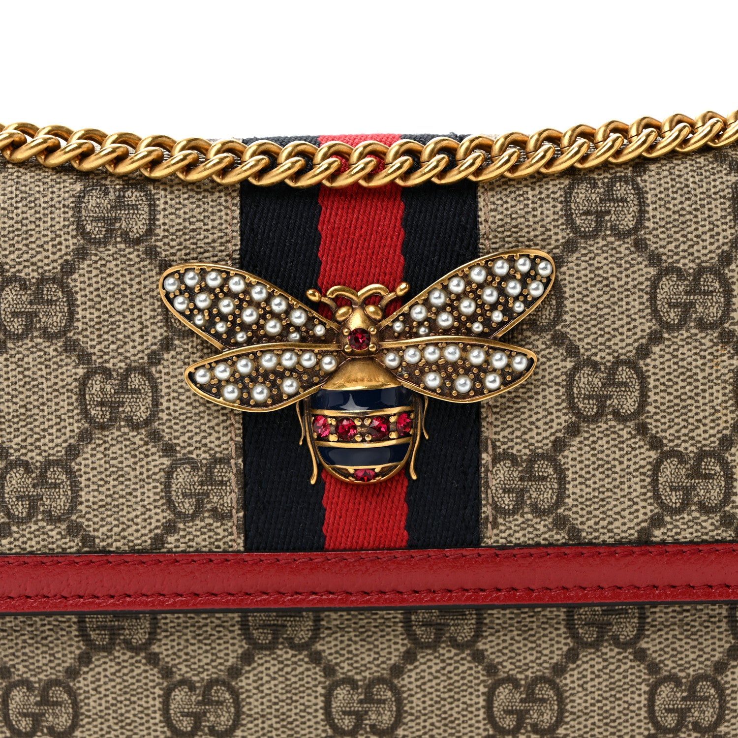 Gucci GG Supreme Monogram Web Queen Margaret Chain Wallet Red 7 of 10