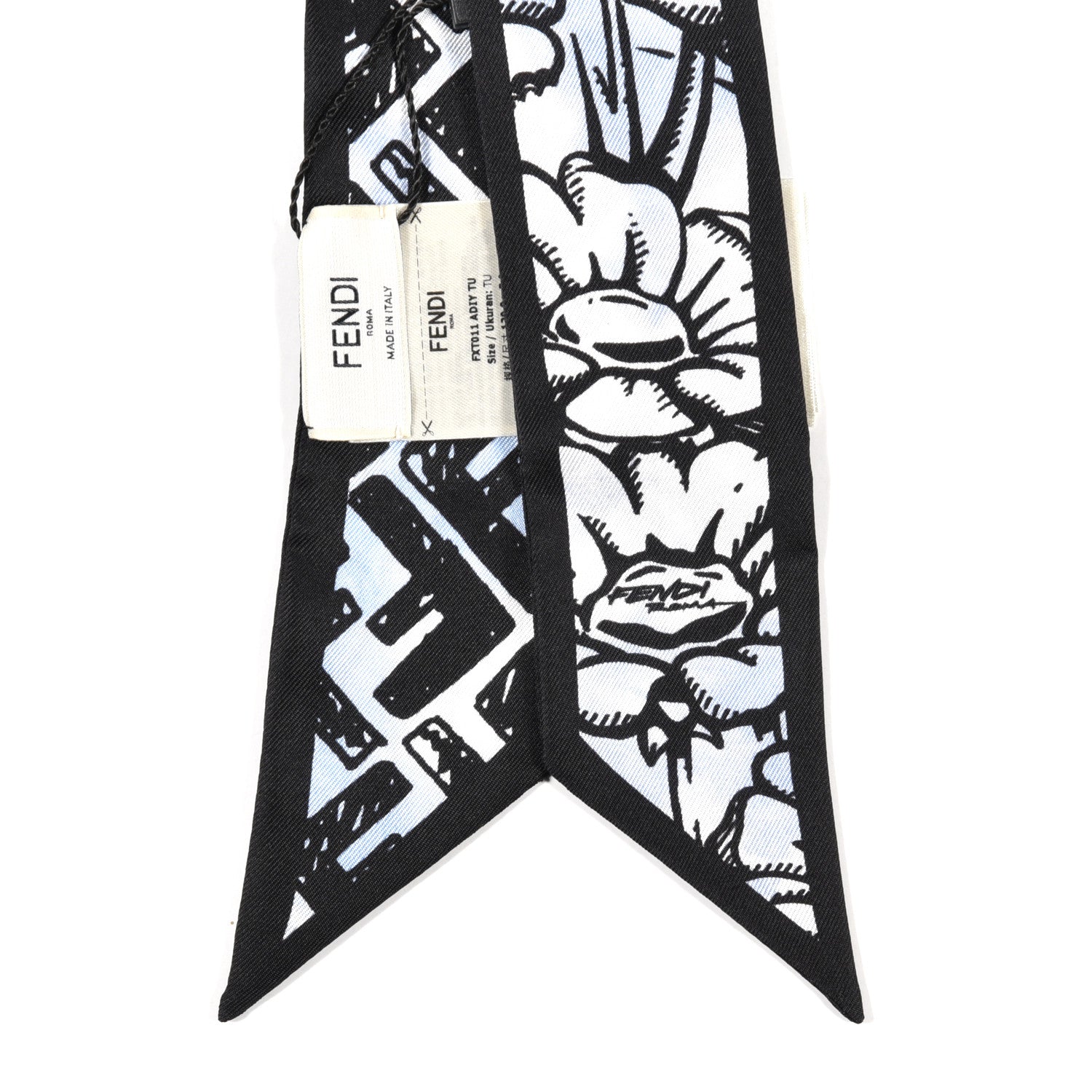 Fendi X JOSHUA VIDES Silk FF Flower Clouds Bandeau White Celeste Black 2 of 3