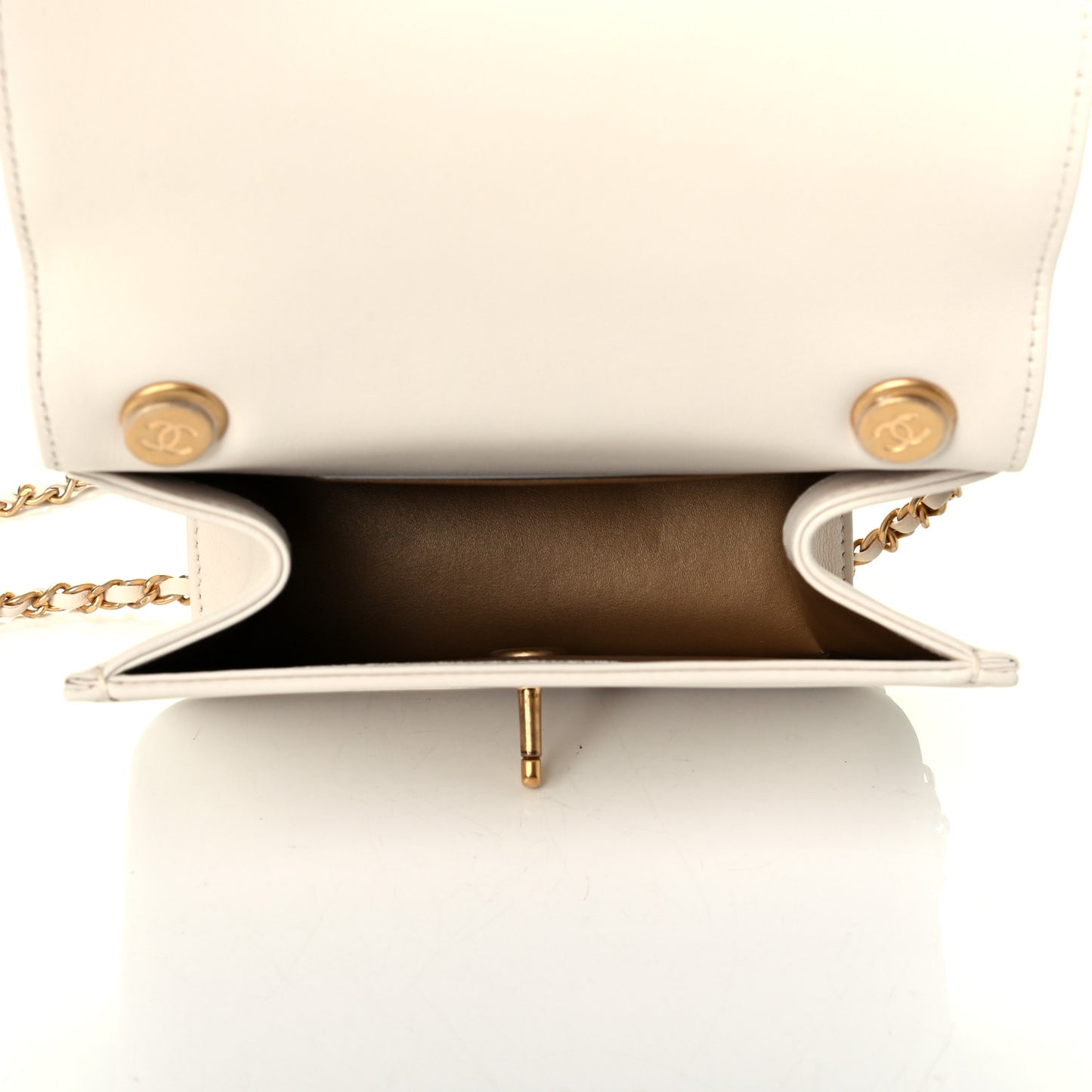 Calfskin Quilted Crystal Pearl Small Flap Bag White