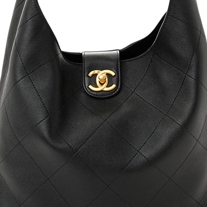 Chanel Shiny Lambskin Quilted Medium Hobo Black 15 of 21