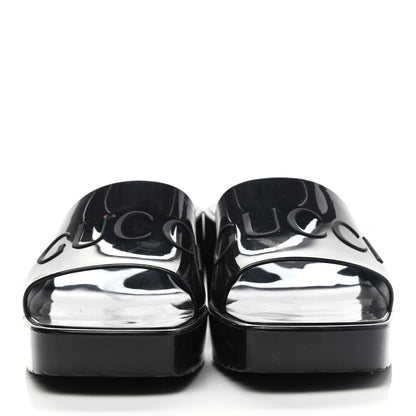 Gucci Rubber Gucci Logo Womens Platform 20/60mm Slide Sandals 38 Black 2 of 7