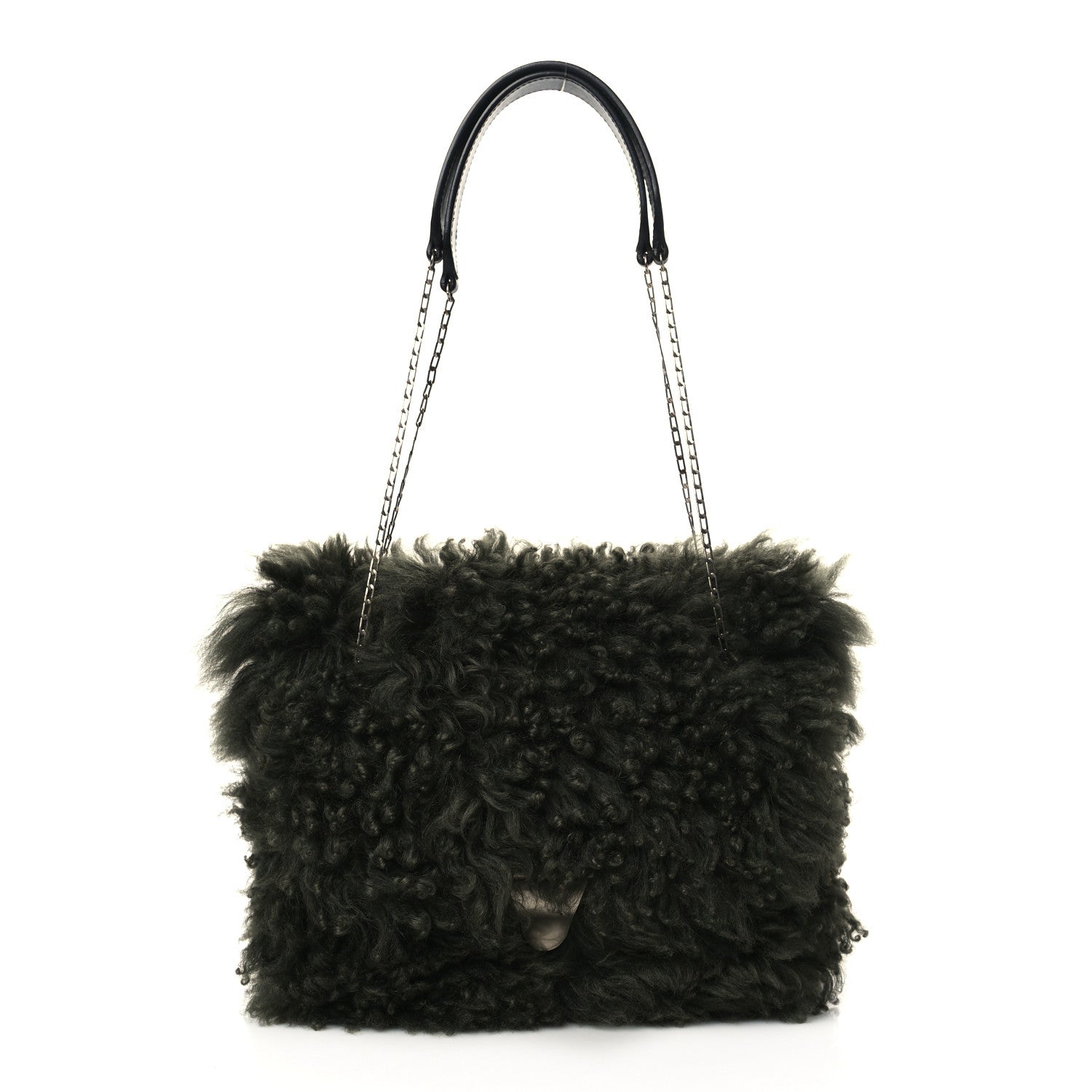 Celine Shearling Small Shoulder Bag Dark Green 1 of 10