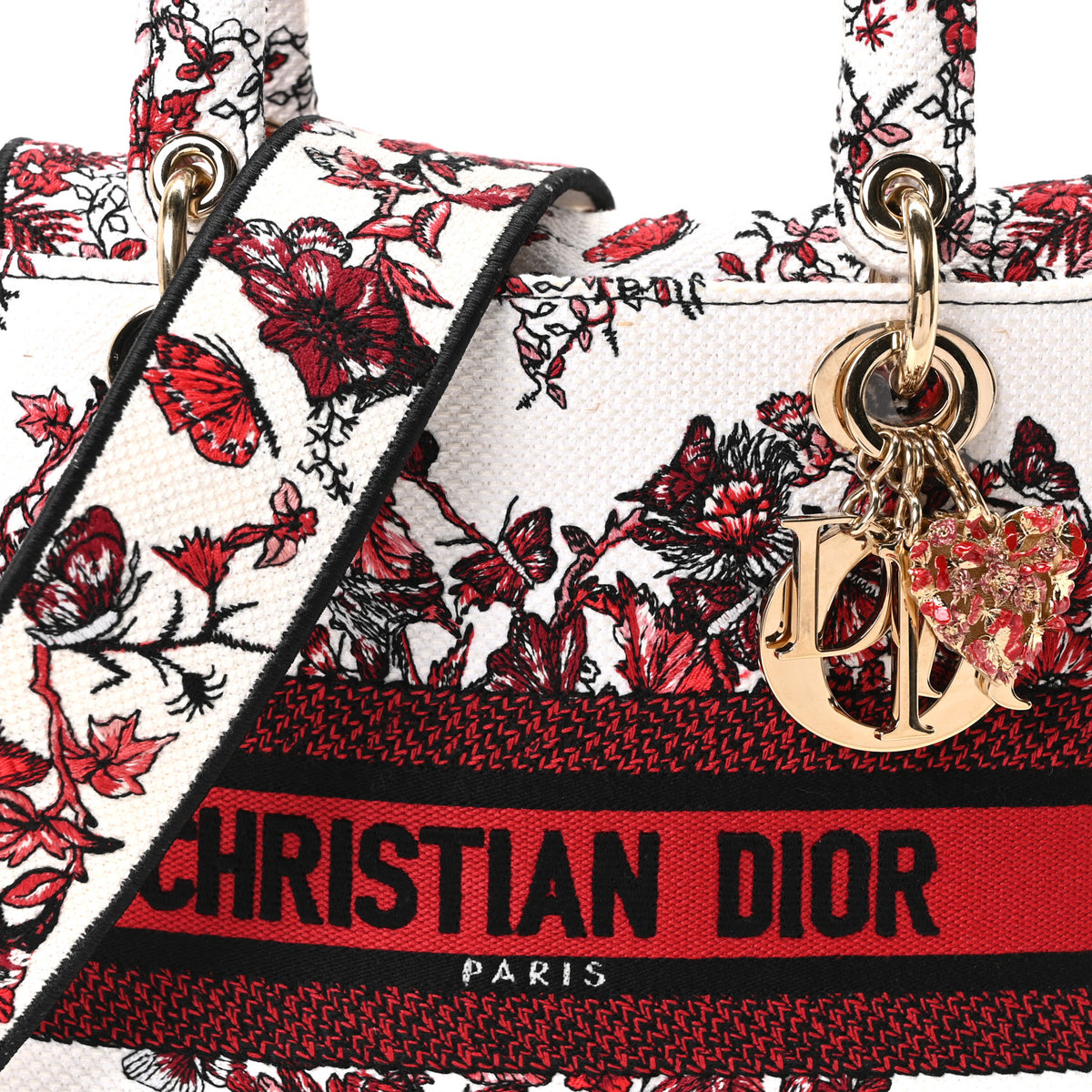Christian Dior Canvas Le Coeur En Fleurs Embroidered Medium Lady D-Lite White Multicolor 8 of 10