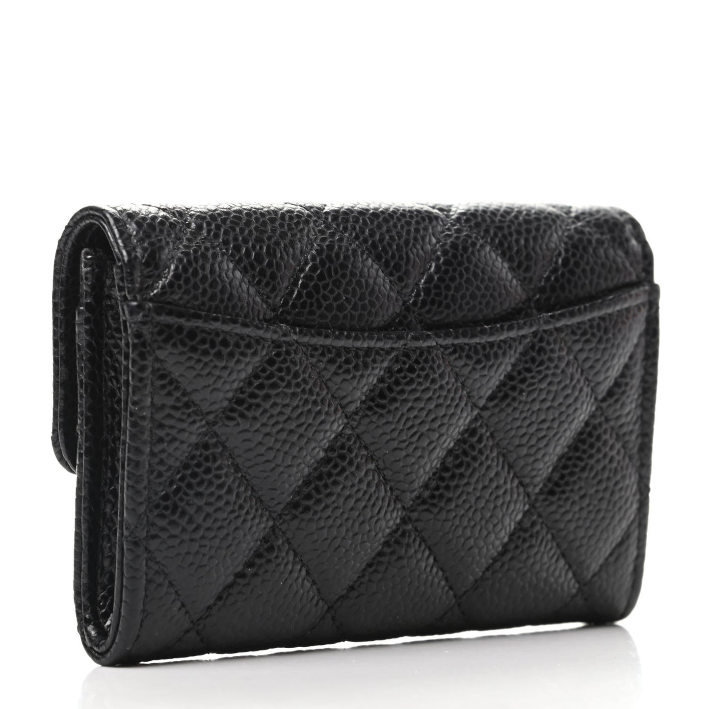 Caviar Quilted Flap Card Holder Wallet Black
