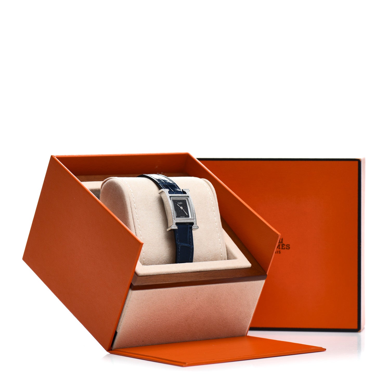 Hermes Stainless Steel Alligator Diamond Bezel Aventurine 21mm Heure H Hour Quartz Watch Bleu Saphir 5 of 5