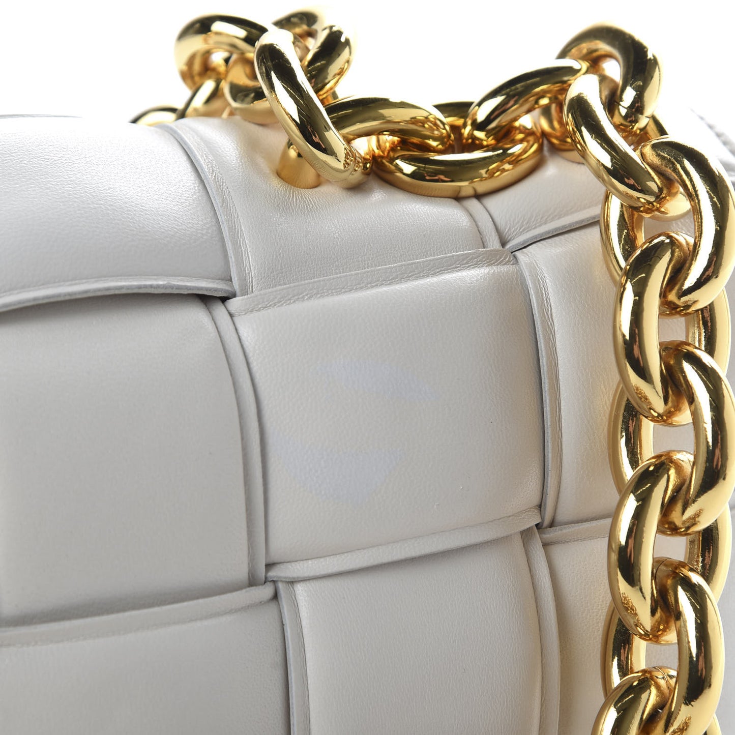 Lambskin Maxi Intreccio Padded Chain Cassette Crossbody Bag White