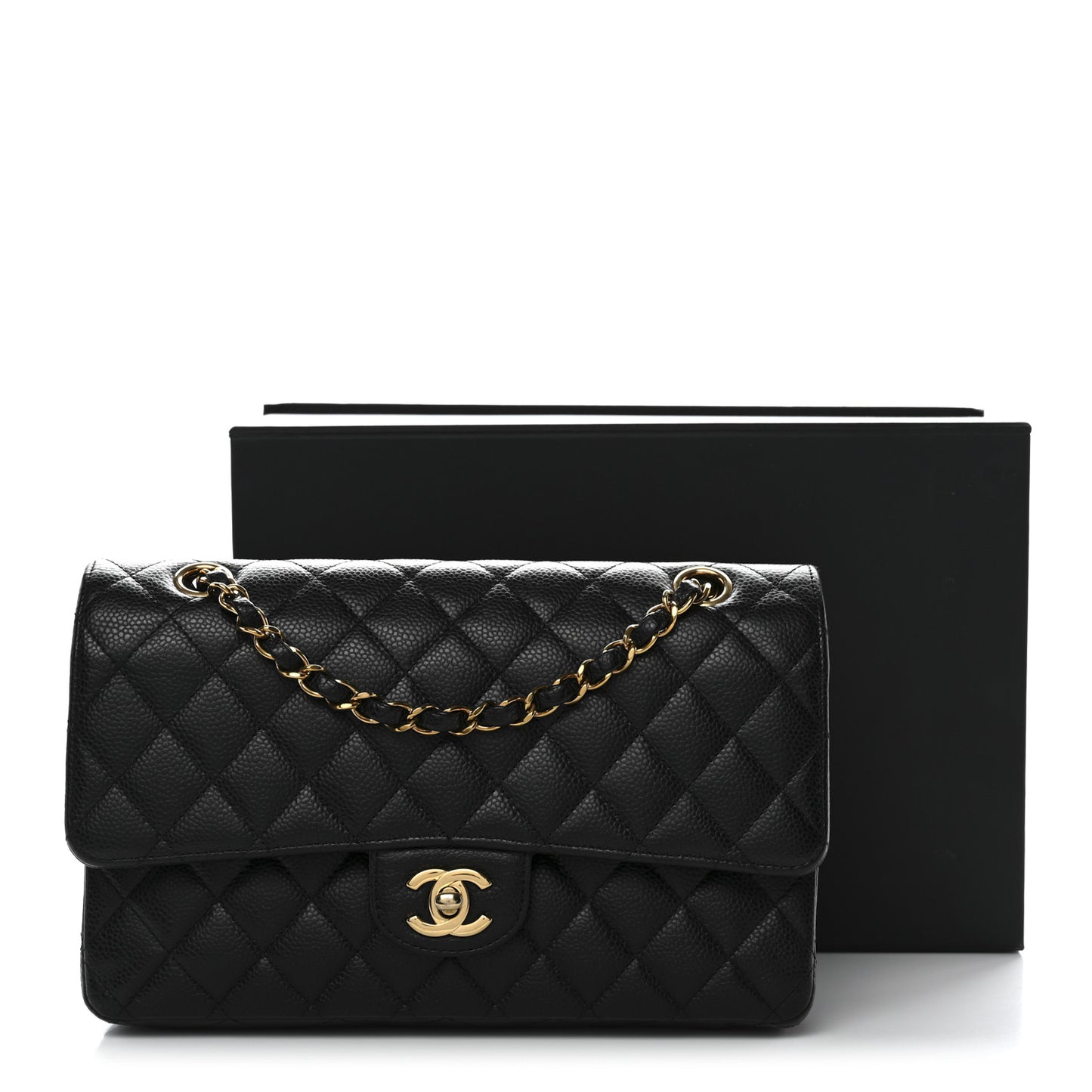 Caviar Quilted Medium Double Flap Black