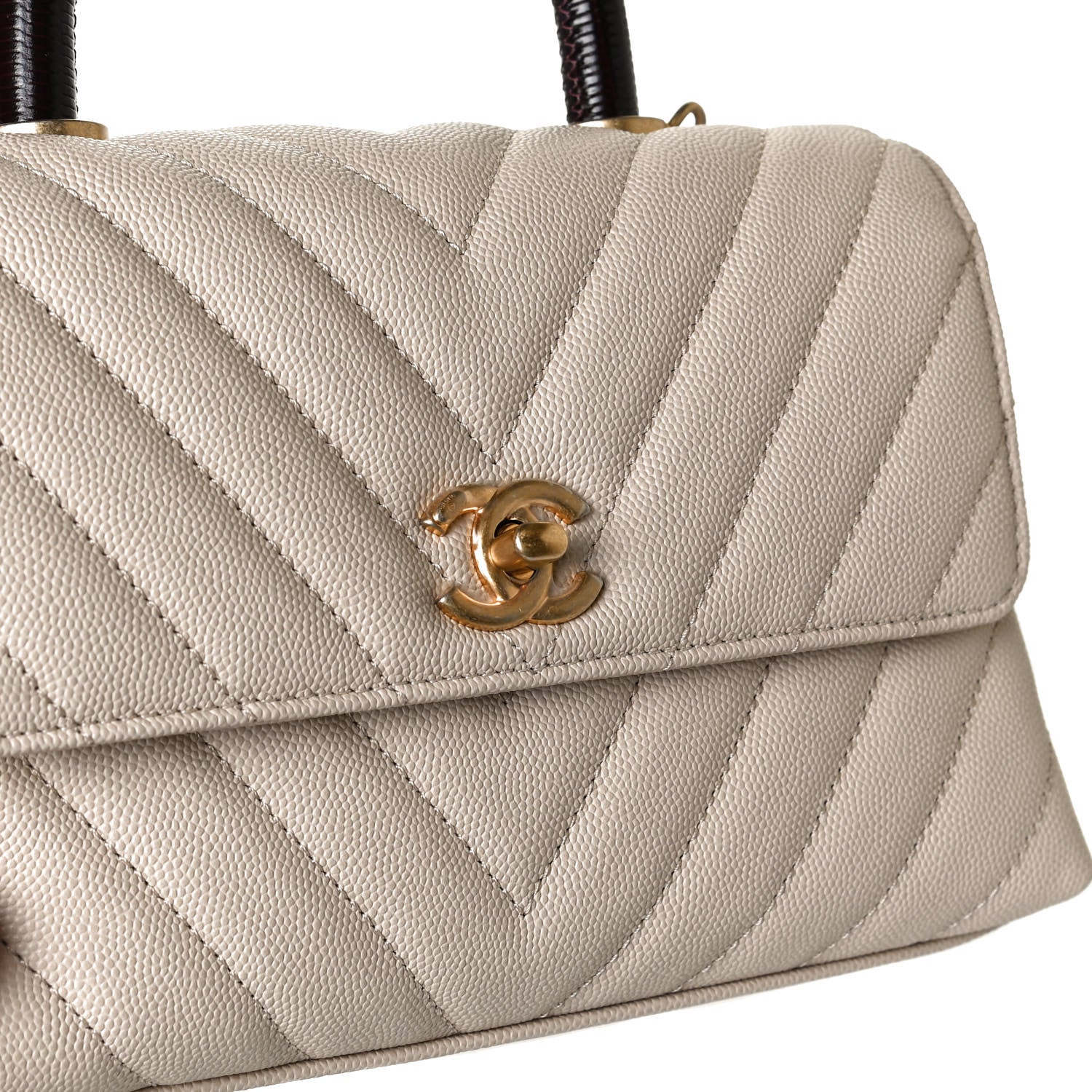 Chanel Caviar Lizard Chevron Quilted Mini Coco Handle Flap Ivory 11 of 13