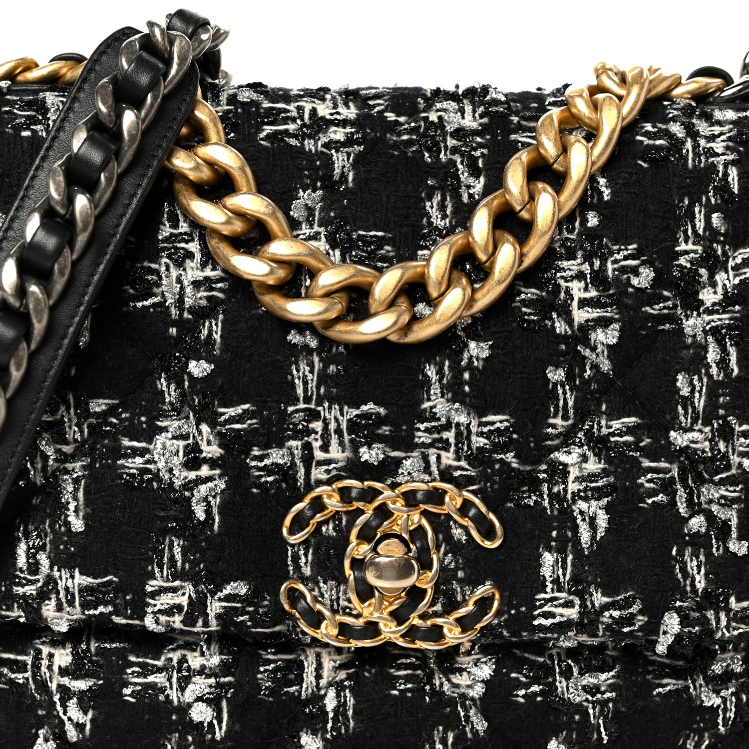 Chanel Tweed Quilted Medium Chanel 19 Flap Black Silver Ecru 8 of 10