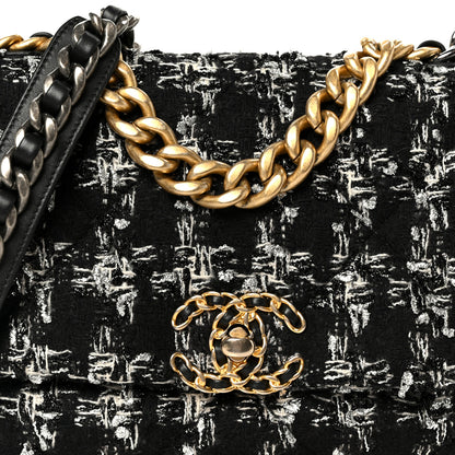 Chanel Tweed Quilted Medium Chanel 19 Flap Black Silver Ecru 8 of 10