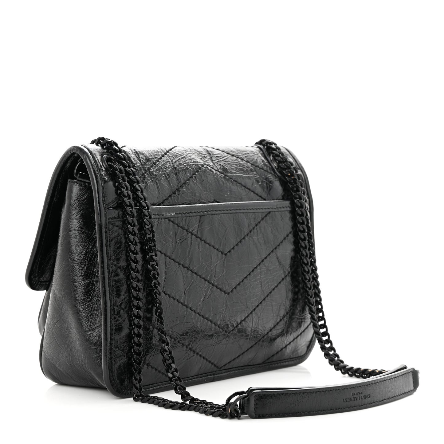Crinkled Calfskin Matelasse Monogram Baby Niki Chain Satchel Black