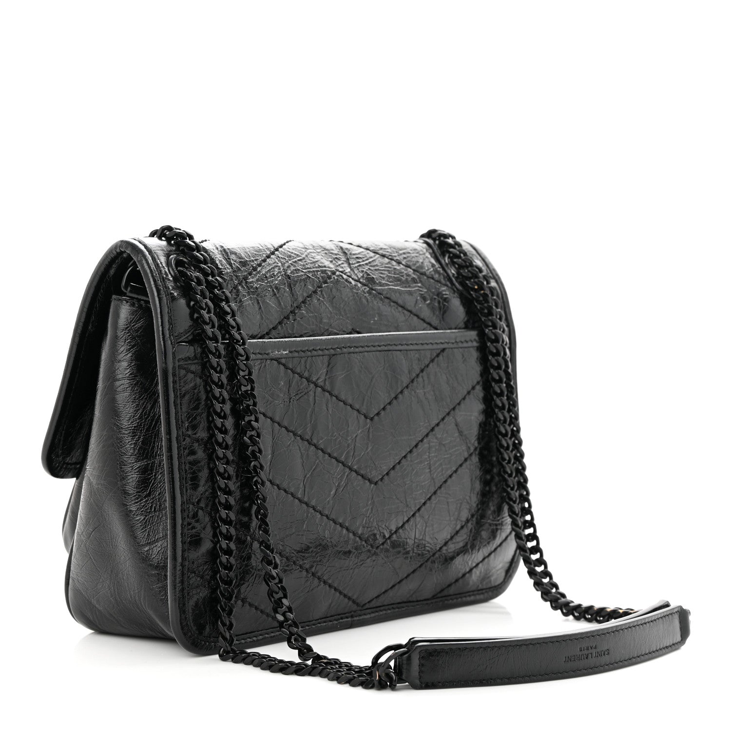 Saint Laurent Crinkled Calfskin Matelasse Monogram Baby Niki Chain Satchel Black 3 of 11
