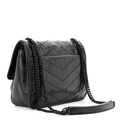 Saint Laurent Crinkled Calfskin Matelasse Monogram Baby Niki Chain Satchel Black 3 of 11