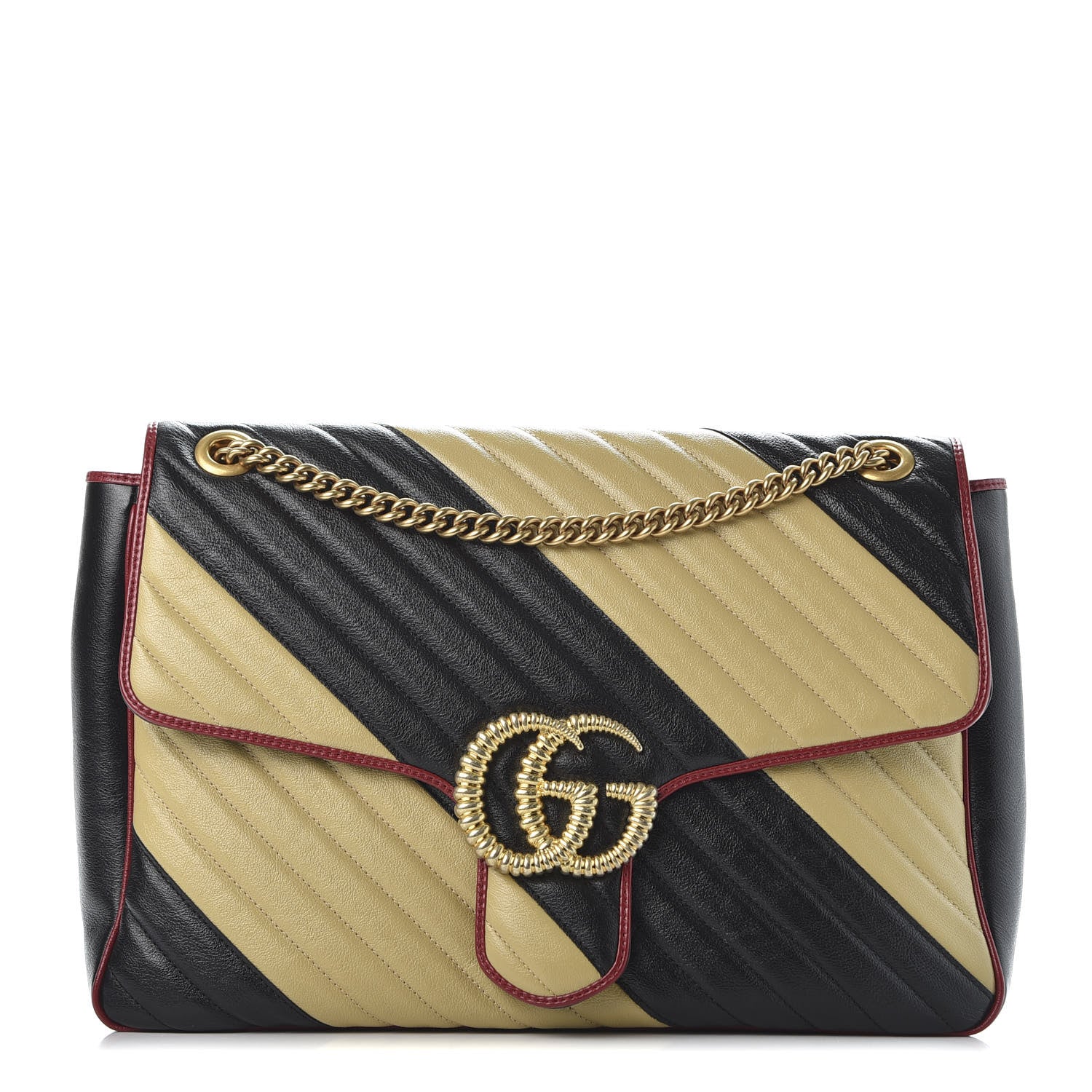 Gucci Azalea Calfskin Matelasse Diagonal Patchwork Large Torchon GG Marmont Shoulder Bag Black Beige Romantic Cerise 1 of 9