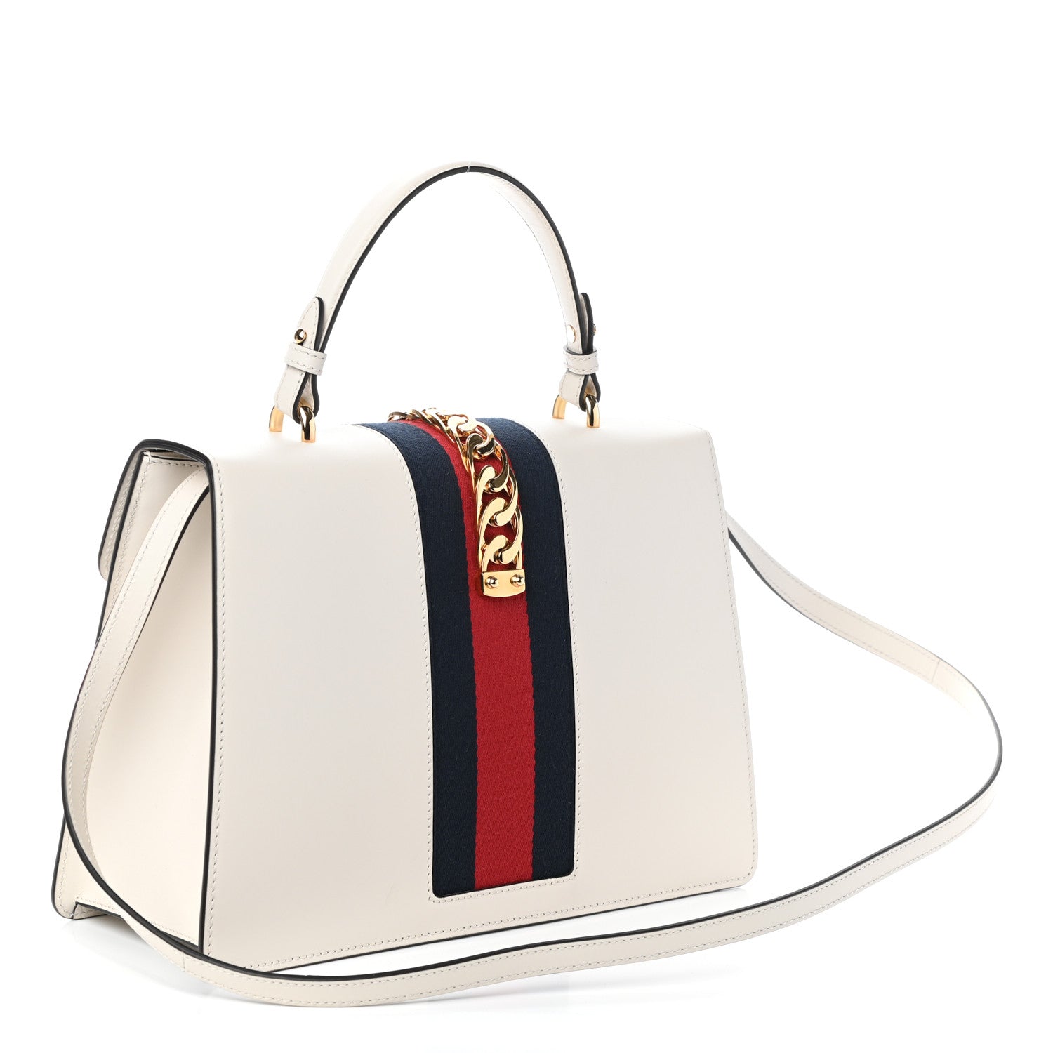 Gucci Calfskin Web Medium Sylvie Top Handle Bag White 3 of 8