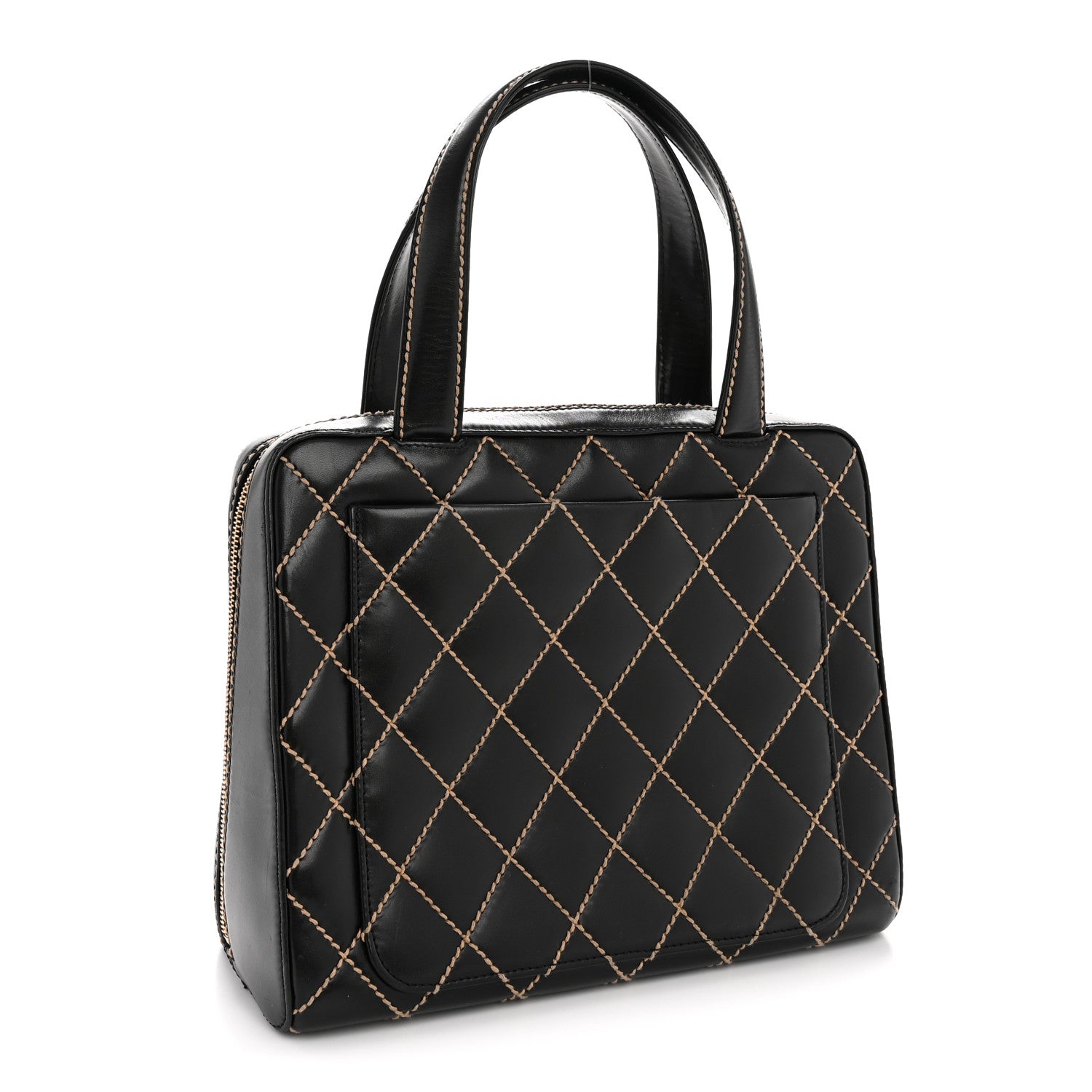Chanel Calfskin Wild Stitch Vertical Top Handle Bag Black 4 of 16