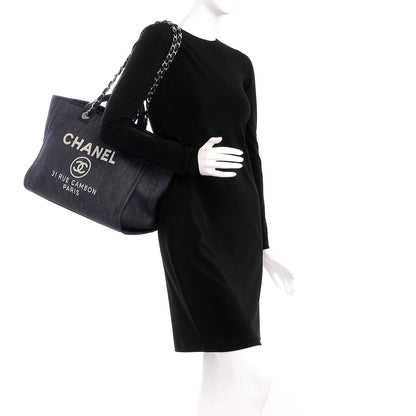 Chanel Denim Large Deauville Tote Dark Blue 2 of 8