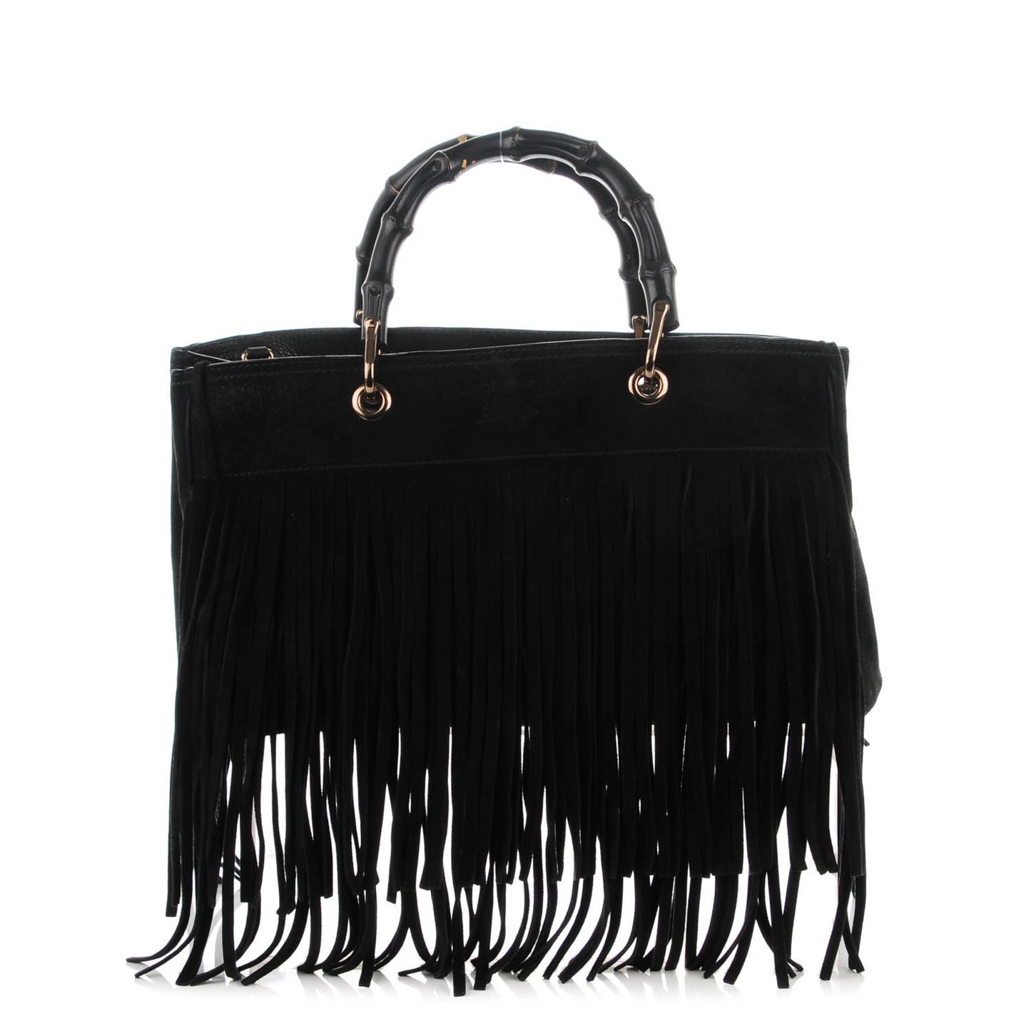 Suede Bamboo Fringe Medium Shopper Tote Black