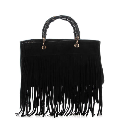 Gucci Suede Bamboo Fringe Medium Shopper Tote Black 1 of 9