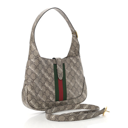 Gucci X BALENCIAGA GG Supreme Monogram Striped Logo Print Web Small Jackie 1961 Hobo Beige Ebony Mystic White 3 of 11