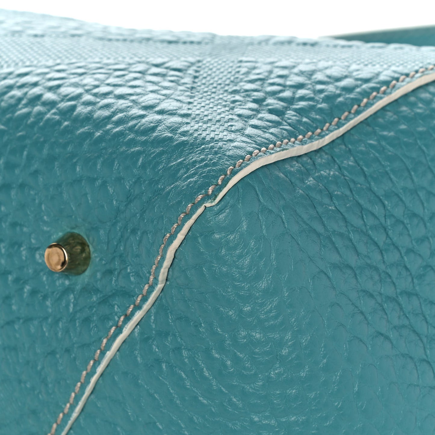 Signature Grain Calfskin Check Embossed Small Canterbury Tote Aqua Green